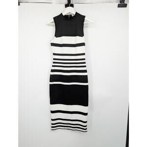 Lulus Women's S Here and There Black and White Striped Bodycon Dress Career